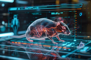 Illustration of a digital rendering of an MRI scan image showing the internal anatomy of a mouse. To be consider test for new vaccines. 