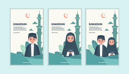 collection stories social media flat ramadan. vector illustration