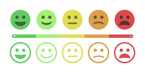 Emoji set flat design editable. Emoticon rating feedback. emoji outline vector. Satisfaction rating. Excellent, Good, Medium, Poor, Very Poor.