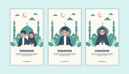 collection stories social media flat ramadan. vector illustration