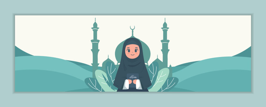 Cartoon islamic ramadhan illustration banner
