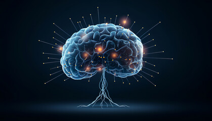Human brain. Abstract modern 3d vector illustration on dark blue background