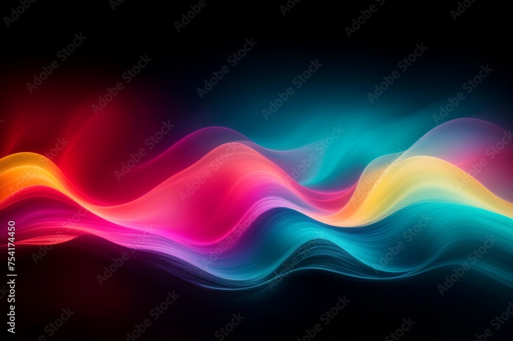 Poster flowing intersecting waves of vibrant color on a dark backdrop