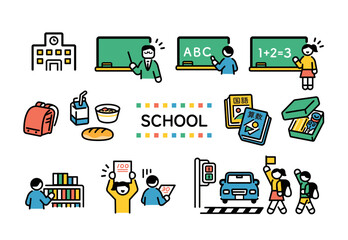 Illustration set related to elementary school students
