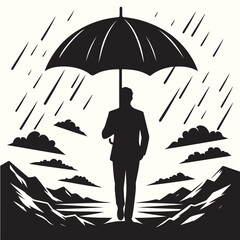 Man With Umbrella silhouette vector illustration