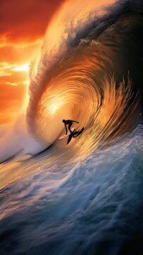 Animated vertical live wallpaper video of a surfer doing sea surfing