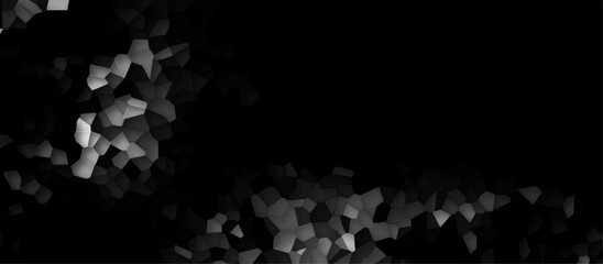 white and gray stains broken glass tile black background. geometric pattern with 3d shapes vector Illustration. dark broken wall paper in decoration.  low poly crystal mosaic background.