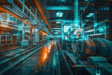 Fototapeta premium Futuristic industrial facility with digital overlays