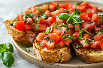 Toasted bread topped with bruschetta