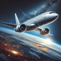 Fototapeta premium future airliner in earth orbit.