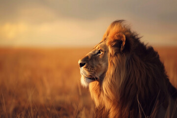 Lion in contemplation at dawn