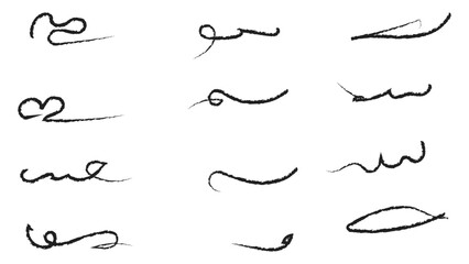 Grunge scrawls, charcoal scribbles, rough brush strokes, underlines strikethroughs. Bold charcoal freehand stripes and ink shapes. Crayon or marker scribbles. brush stroke. Vector illustration
