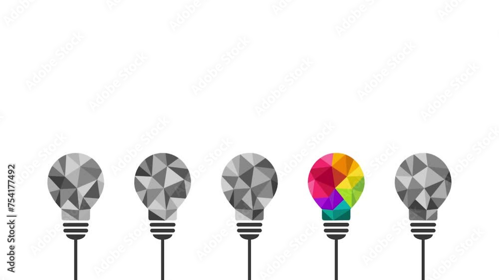 Poster creative thinking and idea concept with colorful low poly light bulb being unique, different and sta