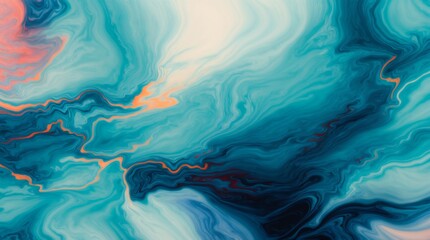 Lively blue and green inks merge with golden highlights in abstract artwork  - obrazy, fototapety, plakaty