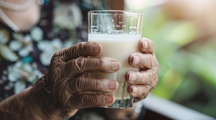 a person holding a glass of milk