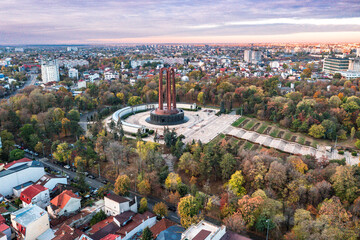 Aerial view with Carol Park, famous landmark in Bucharest Romania
