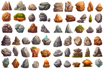 Set of Fantasy stone game elements design isolated on white