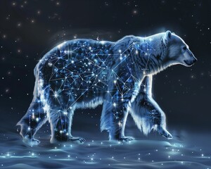 A galaxy populated with whimsical polar bear-shaped constellations