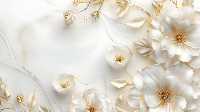 white and gold flowers, wedding invitation background