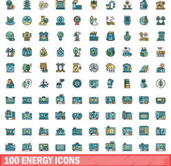 100 energy icons set. Color line set of energy vector icons thin line color flat on white