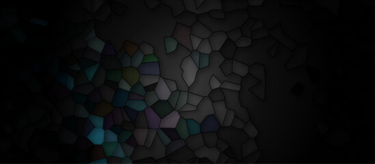 colorfull stains broken glass tile black background. geometric pattern with 3d shapes vector Illustration. multicolor broken wall paper in decoration.  low poly crystal mosaic background.