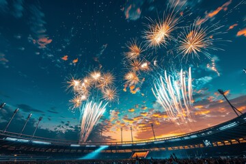 Fireworks display at a sports stadium
