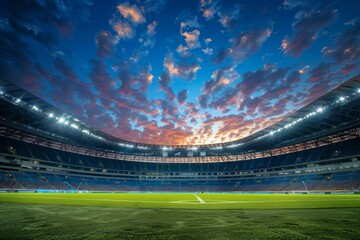 Illuminated stadium under a night sky