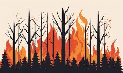 Forest fire in the forest. illustration of a burning forest.