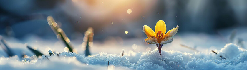 Obraz na płótnie Canvas Flower blooming through snow