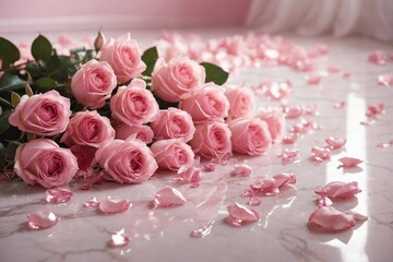 Obraz na płótnie Canvas Pink roses on the floor