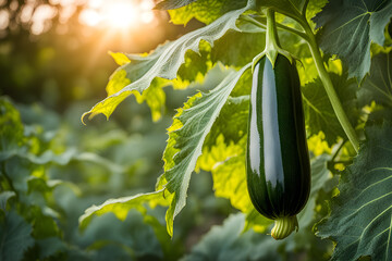 growing zucchini in the vegetable garden - obrazy, fototapety, plakaty