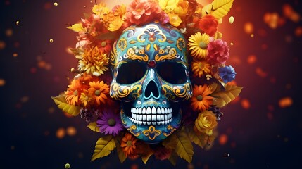 Art of Catrina Sugar Skull with flowers Day of the Dead wallpaper Mexican Calavera Skeleton head
