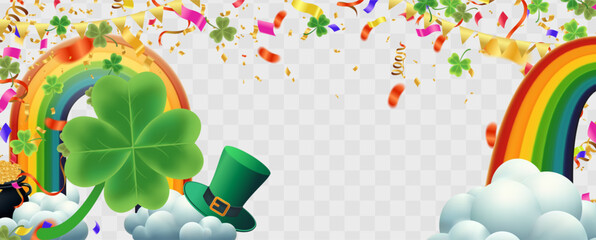 Celebration Happy St. Patricks Day Background for poster, clover leaves and green, banner Happy Patrick. ,header or banner, Vector illustration, art design