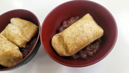 あんころ餅・ぜんざい・おしるこ・玄米餅・あんこ・小豆・お椀／Anko mochi, zenzai, oshiruko, brown rice mochi, red bean paste, red beans, bowl／앙코로 떡, 젠자이, 오시 루코, 현미 떡, 안코, 팥, 그릇