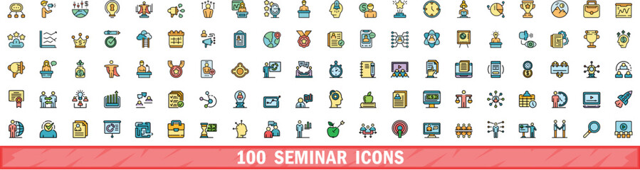 100 seminar icons set. Color line set of seminar vector icons thin line color flat on white
