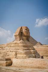 Cairo, Egypt - October 26, 2022. View of the great Sphinx of Gizah around the pyramids of Giza, Cairo. - 754184069