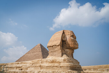Cairo, Egypt - October 26, 2022. View of the great Sphinx of Gizah around the pyramids of Giza, Cairo. - 754184085