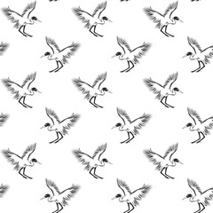 Gray heron black lineart seamless pattern