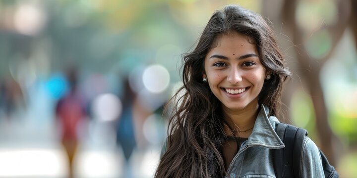 College-bound young Indian girl in collage. Generative Ai