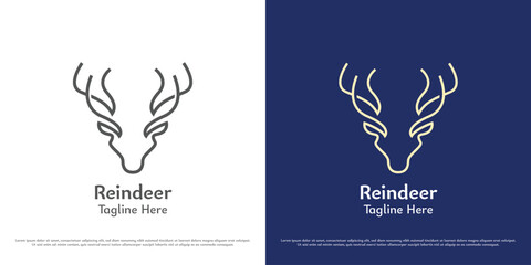 Deer antler logo design illustration. Line silhouette zoo jungle forest wildlife animal deer reindeer horn club hunter stag doe ruminant hart antelope. Simple minimal minimalist elegant icon symbol. © Morvana