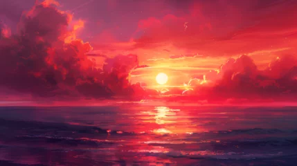 Papier Peint photo autocollant Rouge big sunset, generative ai