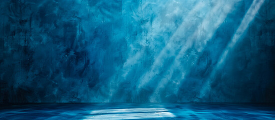 blue wall room abstract texture background with ray of light