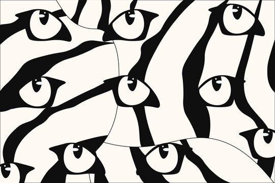 Black and white Animal background. Tiger Abstract background in trendy Avant-Garde style with eyes. Hand Drawing Animal backdrop. Vector illustration can used pillow t-shirt print. EPS 10 