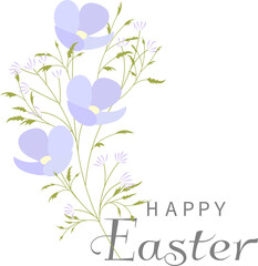 Happy Easter vector card. Blue meadow flowers and the inscription Happy Easter. Spring card. Postcard with spring flowers.