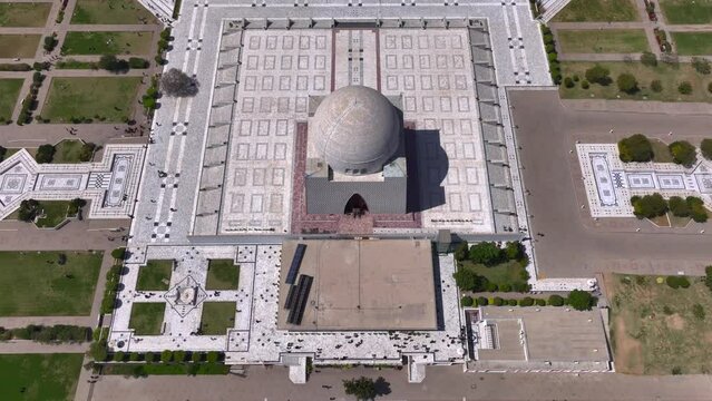 Aerial drone footage of Mazar-e-Quaid also known as tomb of Quaid-e-Azam, landmarks of Karachi Pakistan, sightseeing
