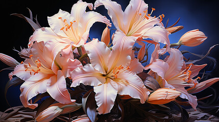  AI Generated. AI Generative. Beautiful botanic lily flower oil paint illustration.