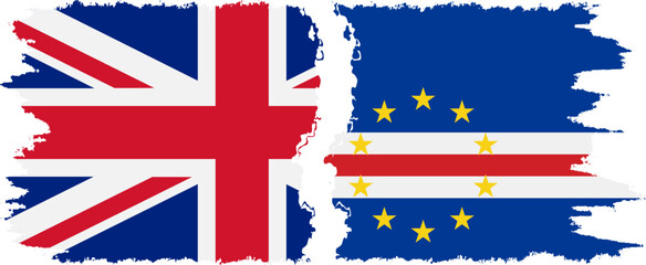 Cape Verde and United Kingdom grunge flags connection vector