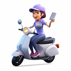 Design of a charming 3D render cartoon adult female character waiting with excitement for deliver goods
