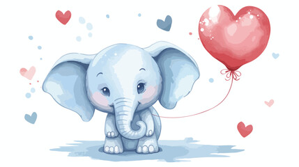 Illustration with cute elephant with balloon