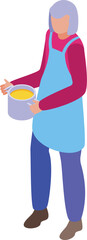 Senior female take saucepan icon isometric vector. Woman age mobile. Kitchen person